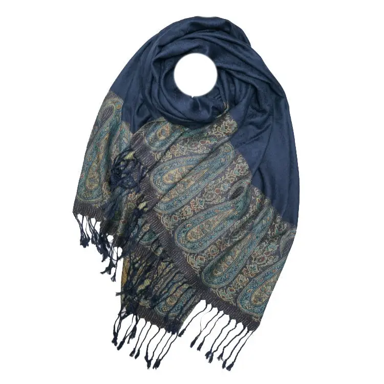 Marokon iso Pashmina-huivi, tummansininen, koristeet