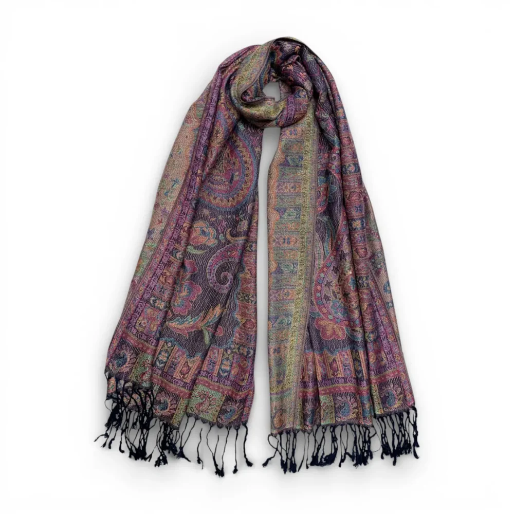 Marokon iso Pashmina-huivi, musta-lila, koristeet - Image 2