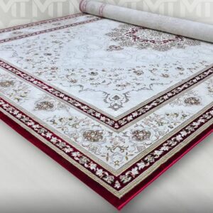 Perinteinen marokkolainen matto, Faraz, vaalea/ beige, burgundy itämaisilla kuvioilla ja kauniilla kiillolla, 160 x 80 cm