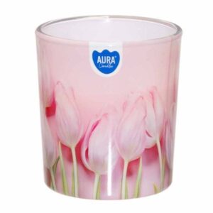 Tuoksukynttilä lasiastiassa, Floral happiness, Tulppaanit