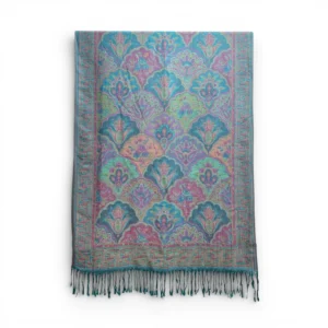 Marokon iso Pashmina-huivi, mintunvihreä/persikka/ pastelli, koristeet