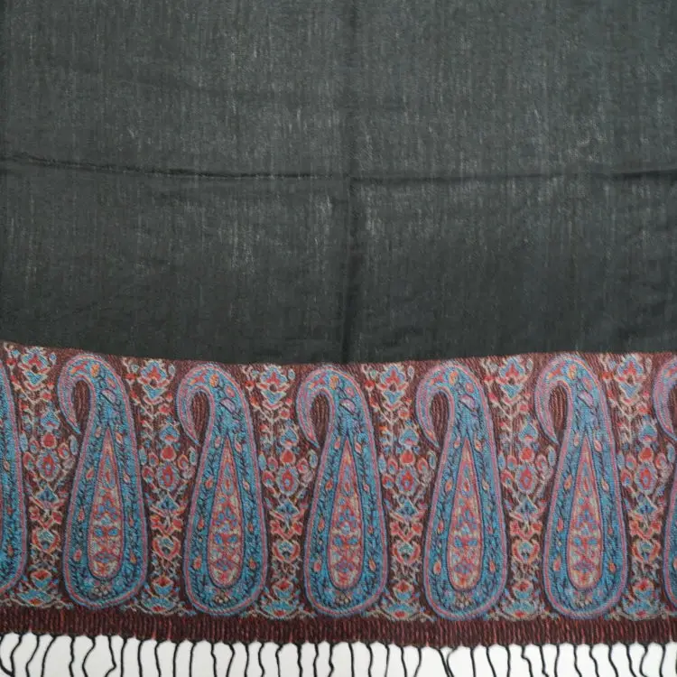 Marokon iso Pashmina-huivi, musta, värikkäät kuviot - Image 2