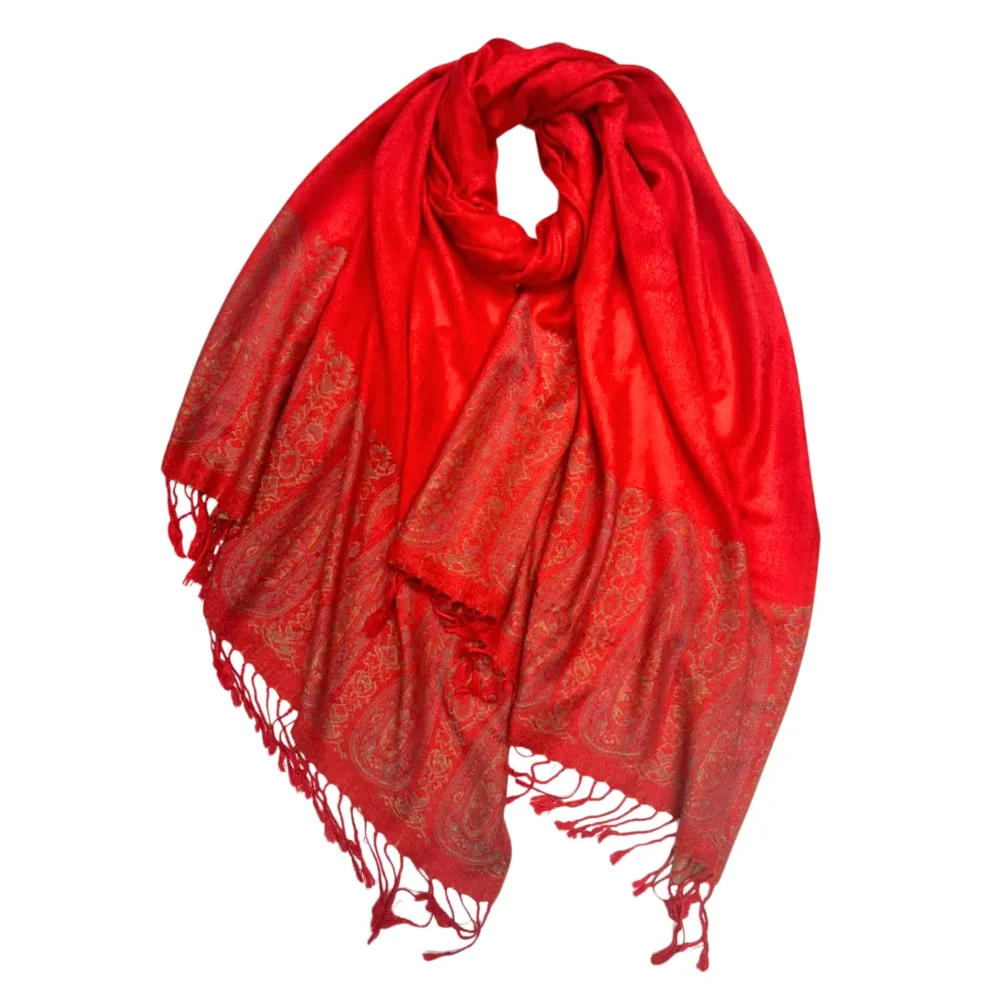 Marokon iso Pashmina-huivi, punainen, koristeet