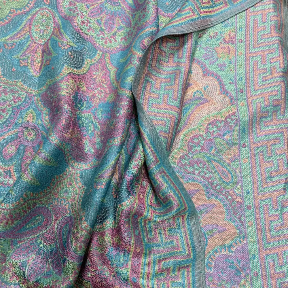 Marokon iso Pashmina-huivi, mintunvihreä/persikka/ pastelli, koristeet - Image 2