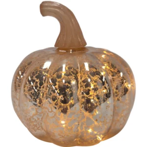 Lasinen Koristekurpitsa Led-valolla, vaaleanpunainen, 12 x 11,5 x 11,5 cm