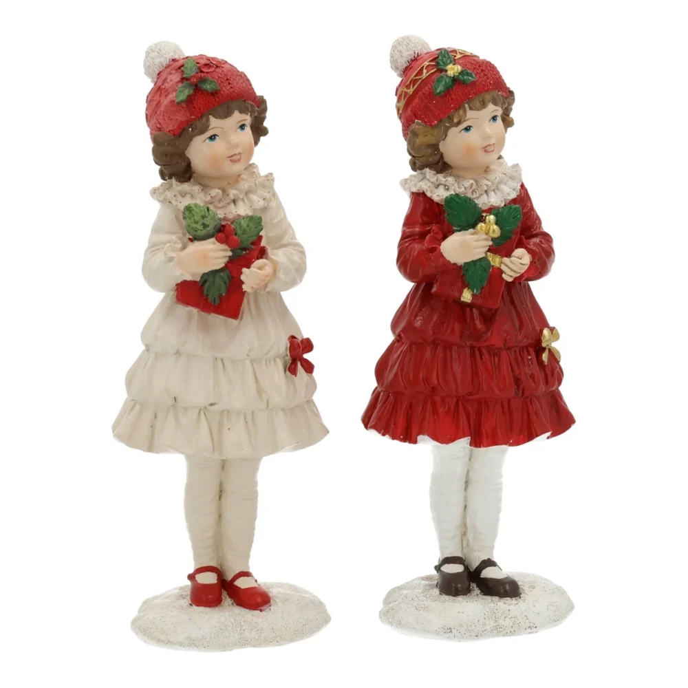Vanhanajan Joulutyttö, 17 cm, puna- tai valkomekkoinen