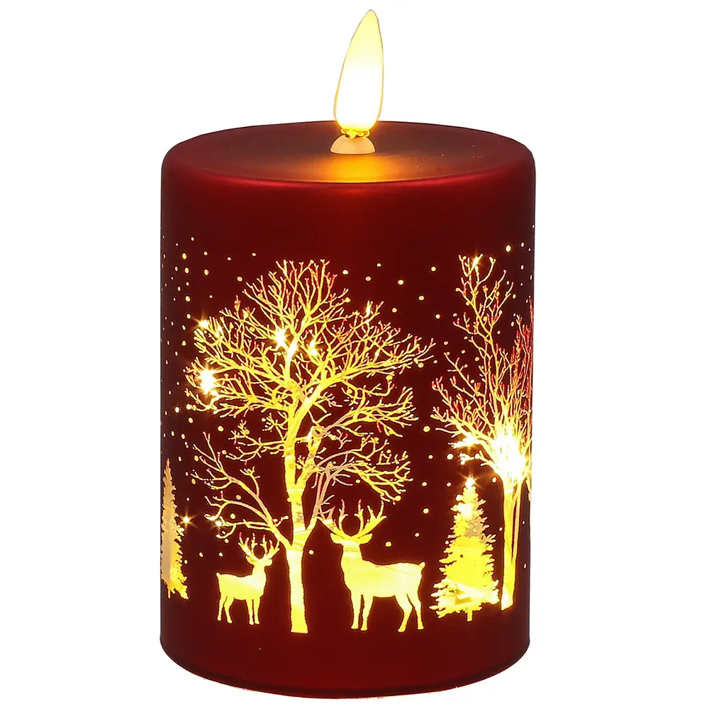 Punainen Led-kynttilä, Talvimetsä, 10 cm - Image 4