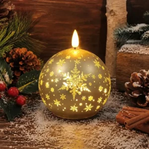 Kultainen Led-Pallokynttilä, Lumihiutaleet, 10 cm