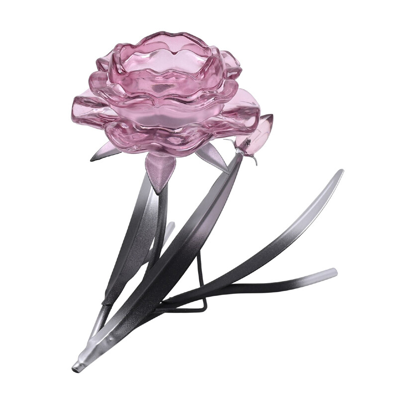 Kaunis, näyttävä lasinen pinkki Ruusu-tuikkualunen, 18 cm - Image 2