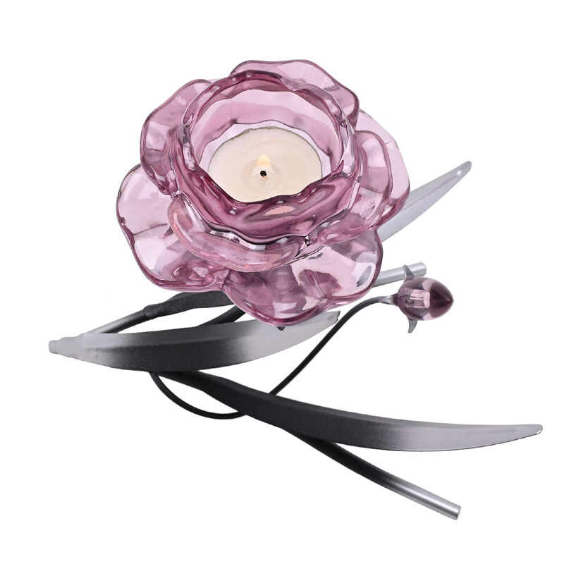 Kaunis, näyttävä lasinen pinkki Ruusu-tuikkualunen, 18 cm - Image 3