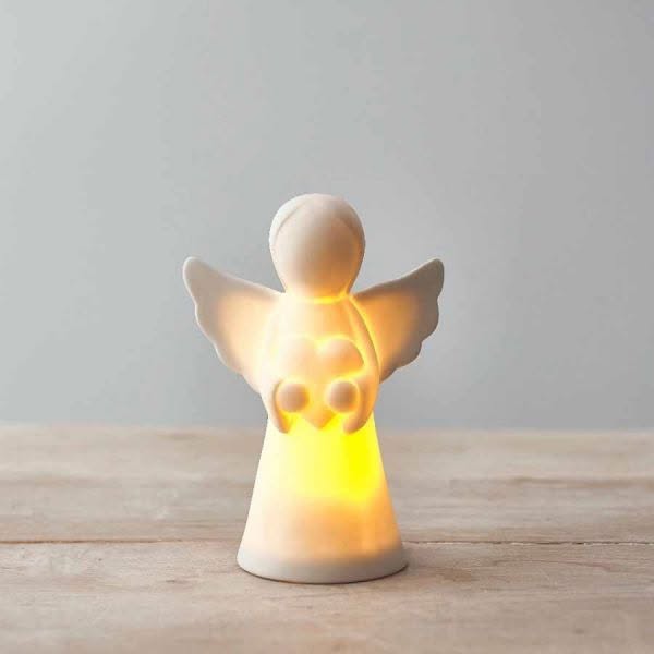 Keraaminen Enkeli-koriste Led-valolla, 11 cm - Image 3