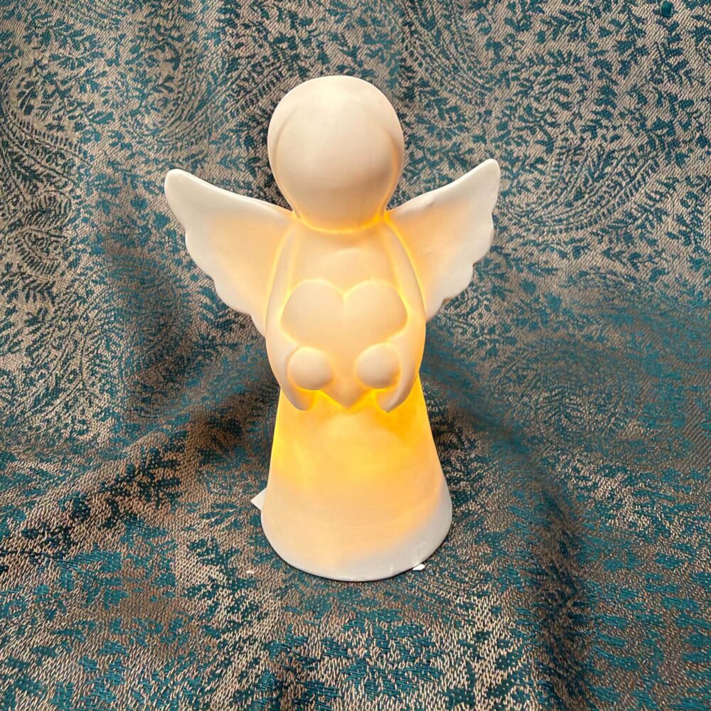 Keraaminen Enkeli-koriste Led-valolla, 11 cm